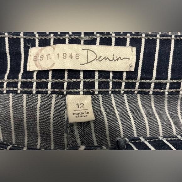 Est. 1946 Denim Striped Blue and White Skirt Women's Size 12 Cotton Blend - Picture 2 of 5